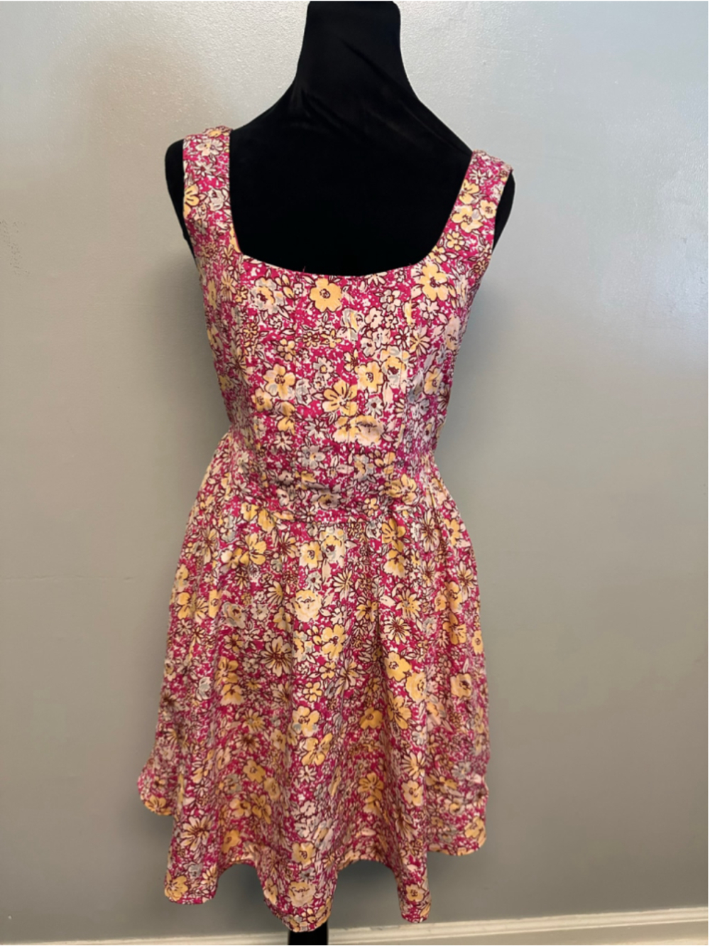 Band of the Free Floral Mini Dress Size Medium Pink Yellow Smocked